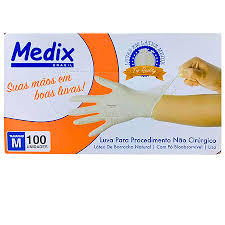 LUVA PROCEDIM LATEX COM PO TAM M 100UN MEDIX