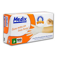 LUVA PROCEDIM LATEX COM PO TAM P 100UN MEDIX